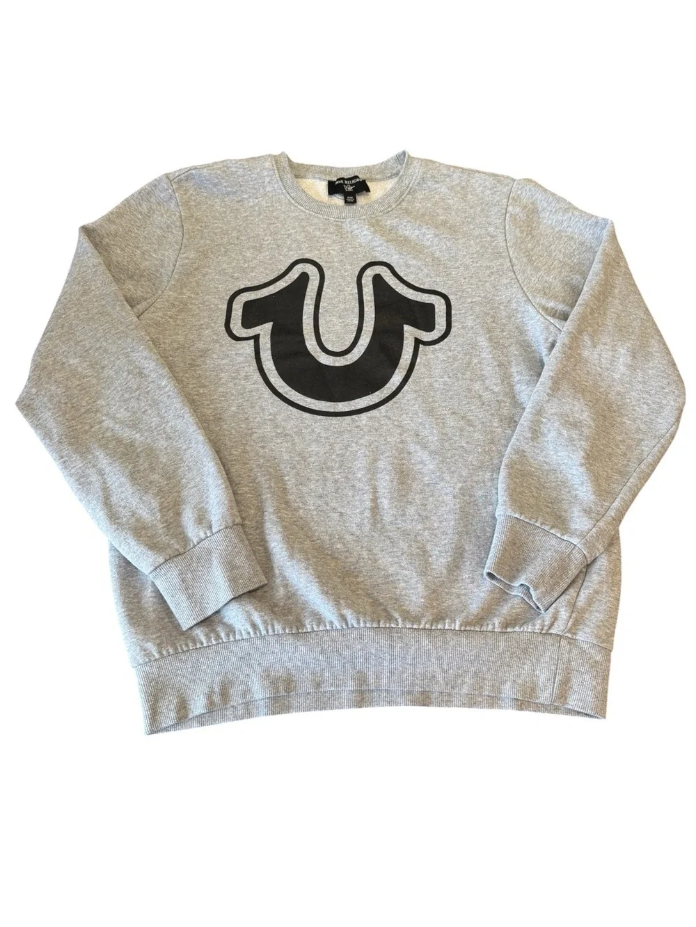 True Religion Mens Classic Gray Sweatshirt Black Logo Size Medium